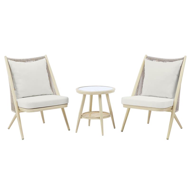 Furniture of America Chauncy Aluminum 3-Piece Outdoor Bistro Set in Natural Tone