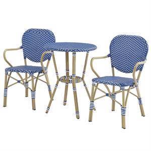 furniture of america hamner aluminum 3-piece outdoor bistro set in blue