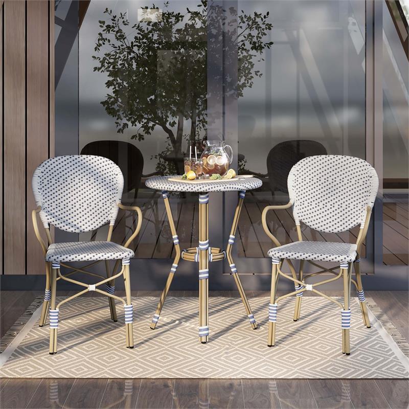 Furniture of America Hamner Aluminum 3 Piece Outdoor Bistro Set in White