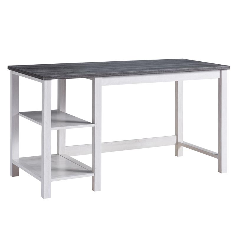 Furniture of America Cressida Modern Wood Desk with Shelves in White Oak