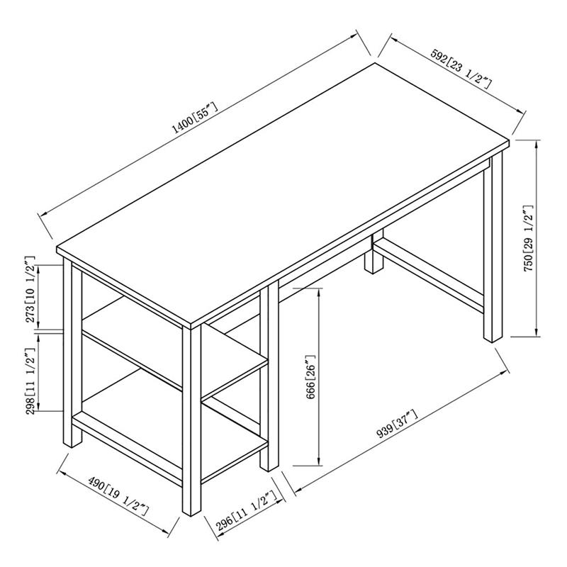 Furniture of America Cressida Modern Wood Desk with Shelves in White Oak