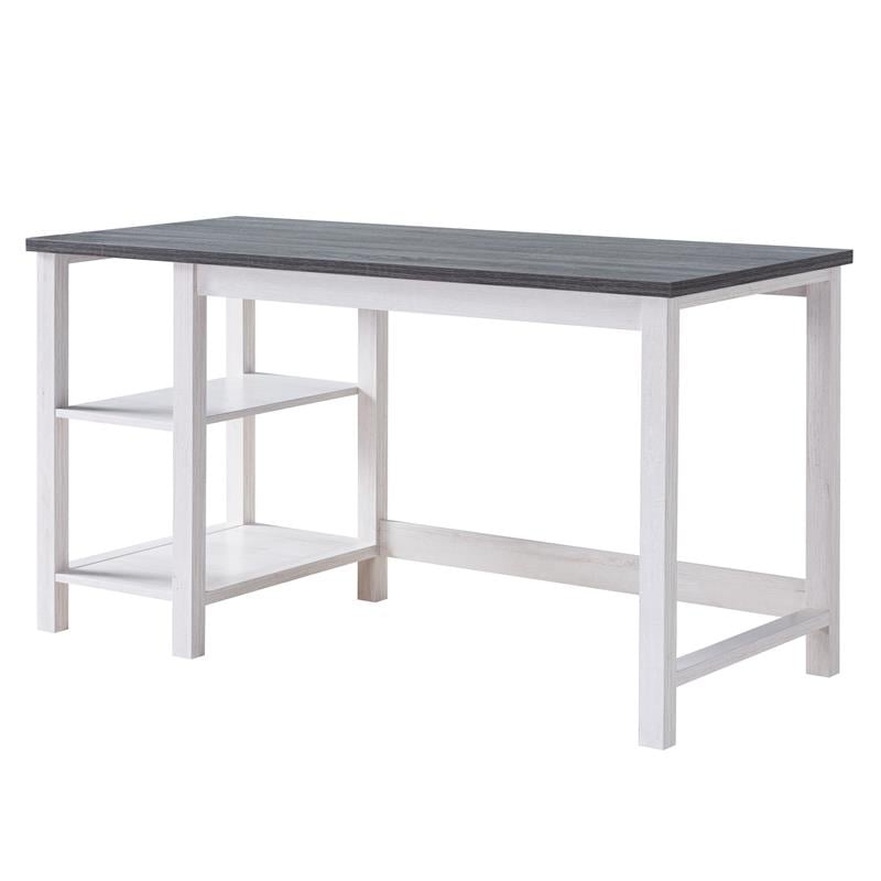 Furniture of America Cressida Modern Wood Desk with Shelves in White Oak