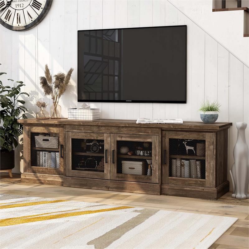 Furniture of America Einez Transitional Wood 6-Shelf TV Stand in Reclaimed Oak