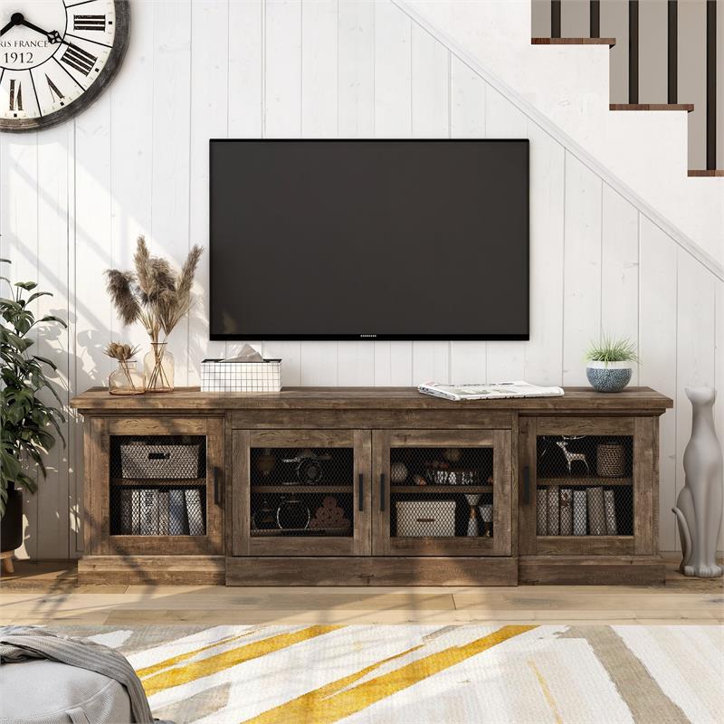 Furniture of America Einez Transitional Wood 6-Shelf TV Stand in Reclaimed Oak