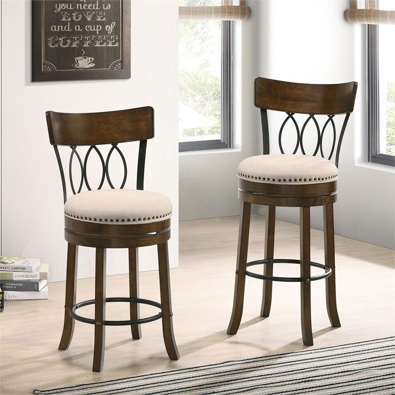 Furniture of America Beka Wood 24 Inch Swivel Bar Stool in Oak Set of 2