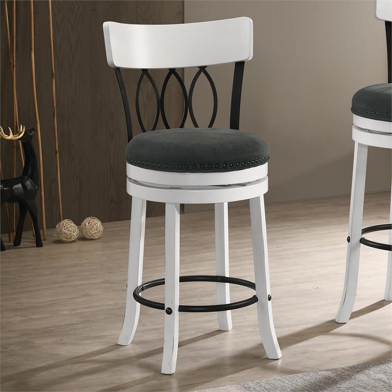 Furniture of America Beka Wood 24-Inch Swivel Bar Stool in Sea White (Set of 2)
