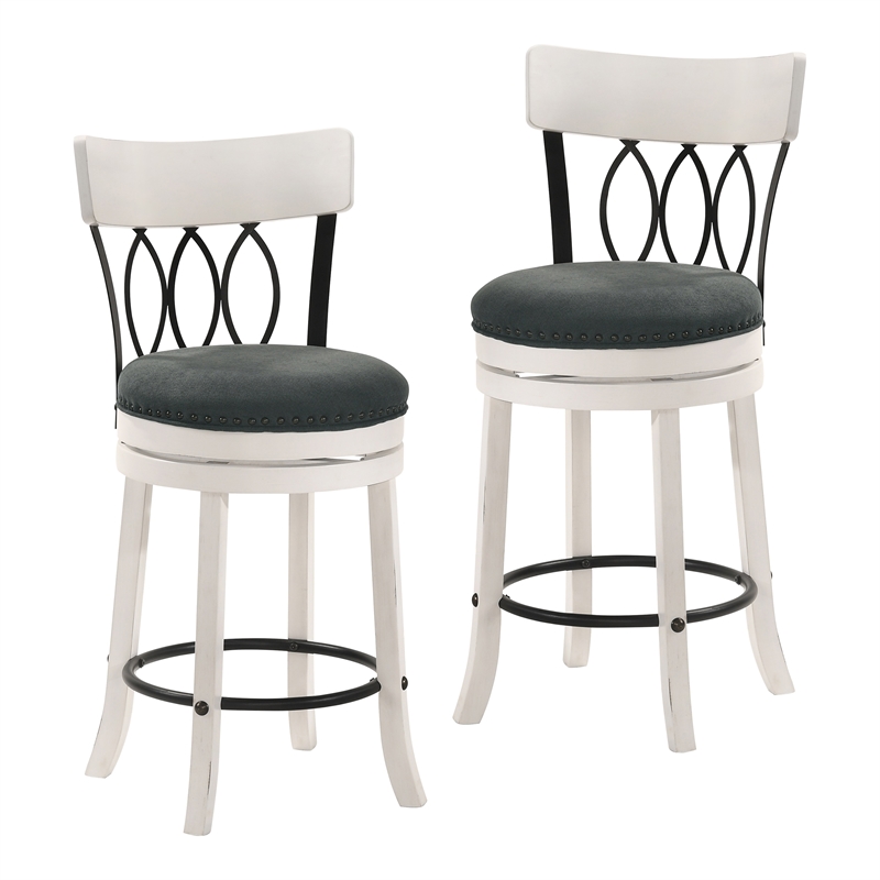 Furniture of America Beka Wood 24-Inch Swivel Bar Stool in Sea White (Set of 2)