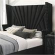 FOA Sakan 5pc Black Fabric Bedroom Set-Queen+2 Nightstands+Dresser+Mirror