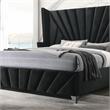 FOA Sakan 5pc Black Fabric Bedroom Set-Queen+2 Nightstands+Dresser+Mirror