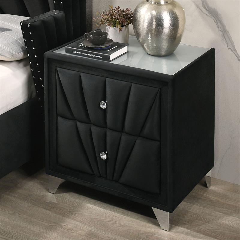 FOA Sakan 5pc Black Fabric Bedroom Set-Queen+2 Nightstands+Dresser+Mirror