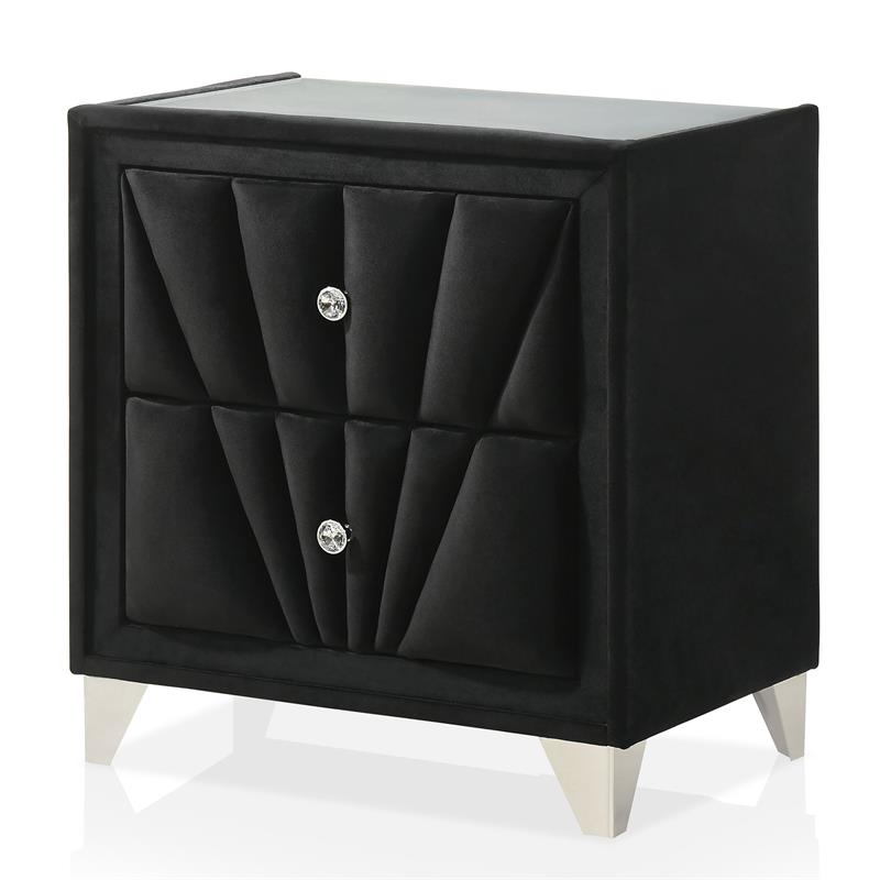 FOA Sakan 5pc Black Fabric Bedroom Set-Queen+2 Nightstands+Dresser+Mirror