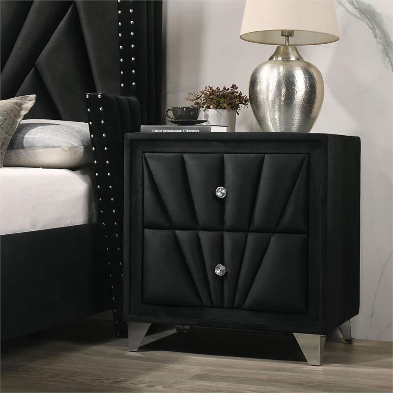 FOA Sakan 5pc Black Fabric Bedroom Set-Queen+2 Nightstands+Dresser+Mirror