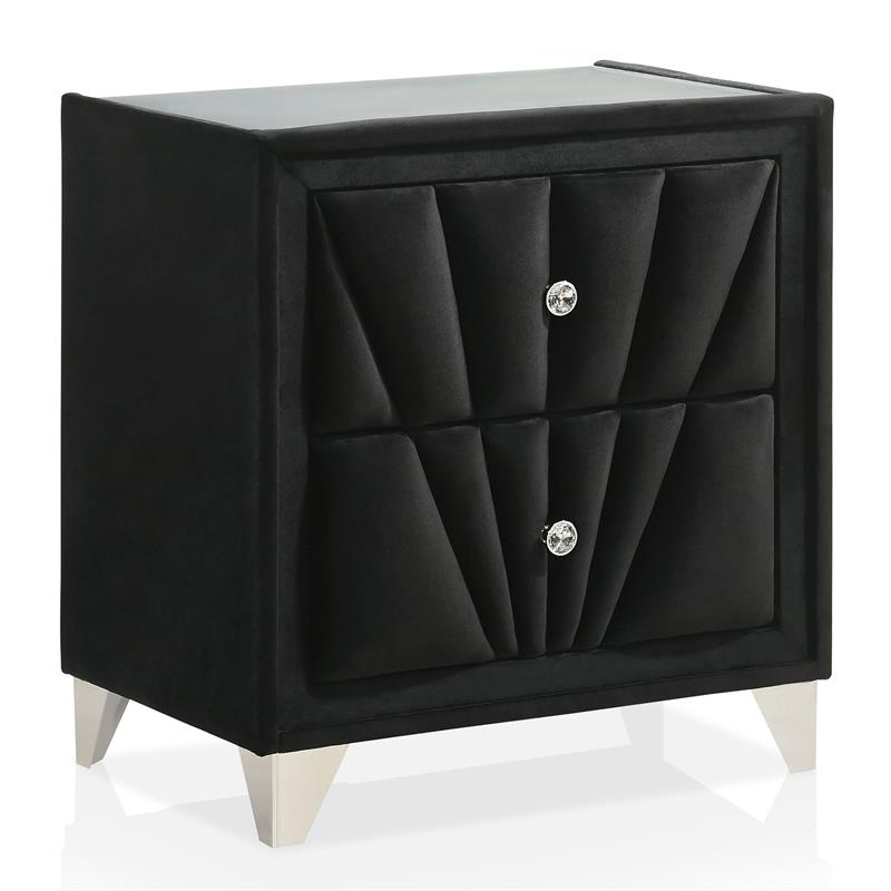 FOA Sakan 5pc Black Fabric Bedroom Set-Queen+2 Nightstands+Dresser+Mirror