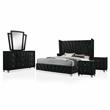 FOA Sakan 5pc Black Fabric Bedroom Set-Queen+2 Nightstands+Dresser+Mirror