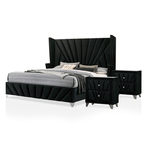 furniture of america sakan 3pc black fabric bedroom set-king + 2 nightstands