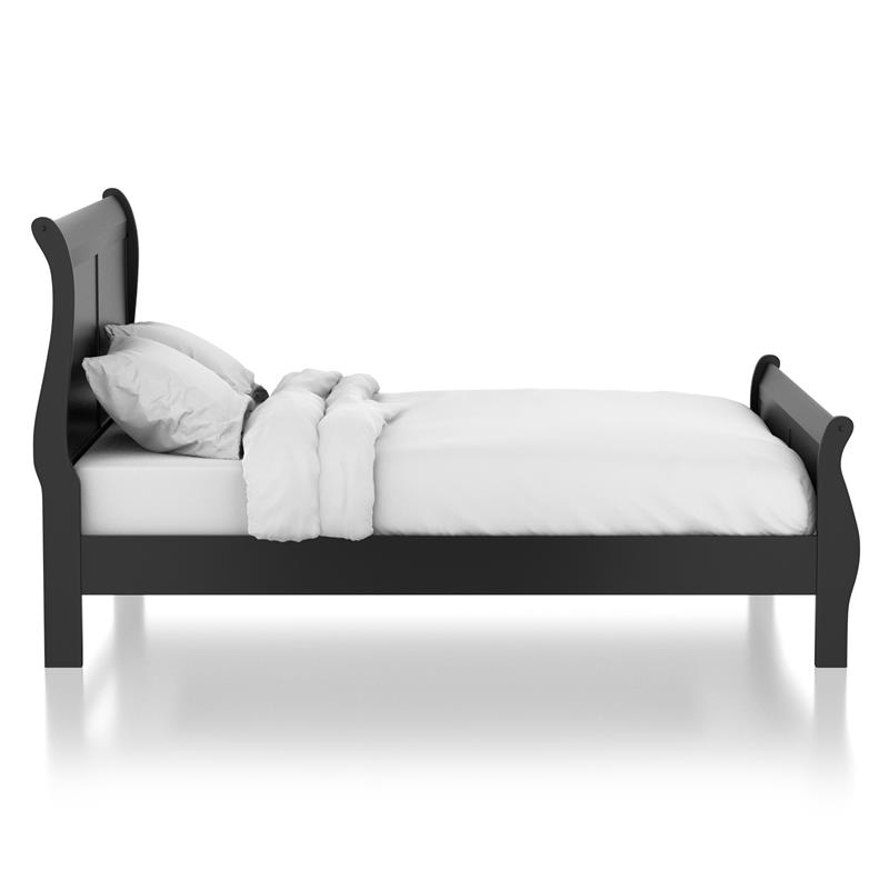 Furniture of America Jussy Transitional Solid Wood Full Sleigh Bed in Black
