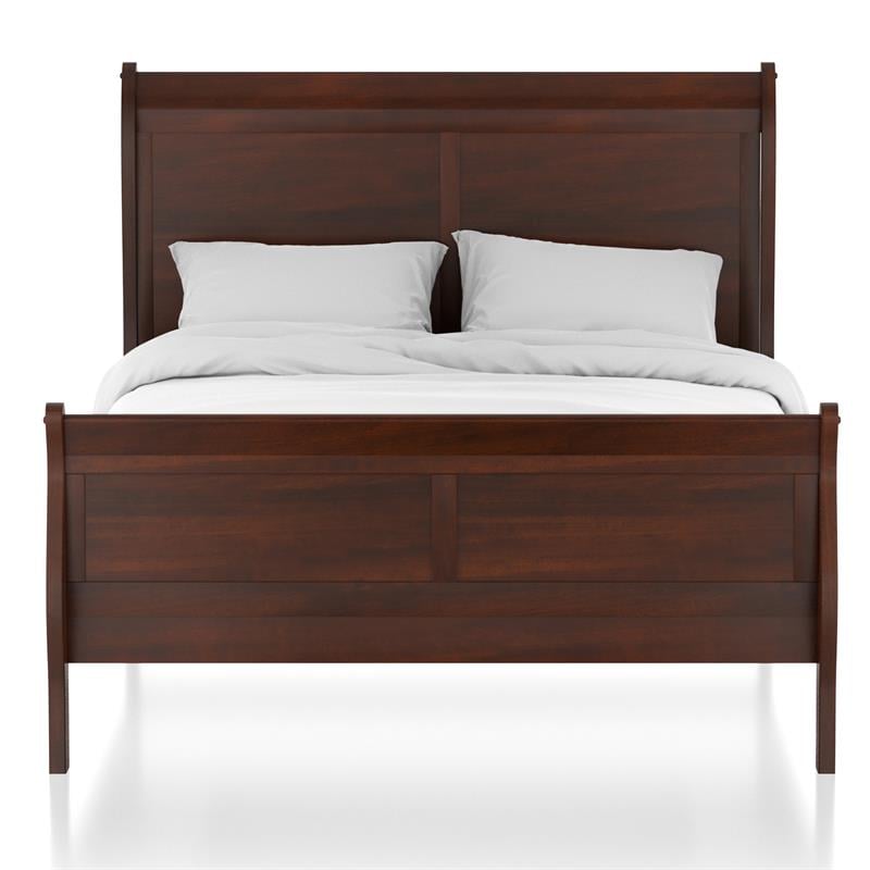 Furniture of America Jussy Transitional Solid Wood Full Sleigh Bed in Cherry
