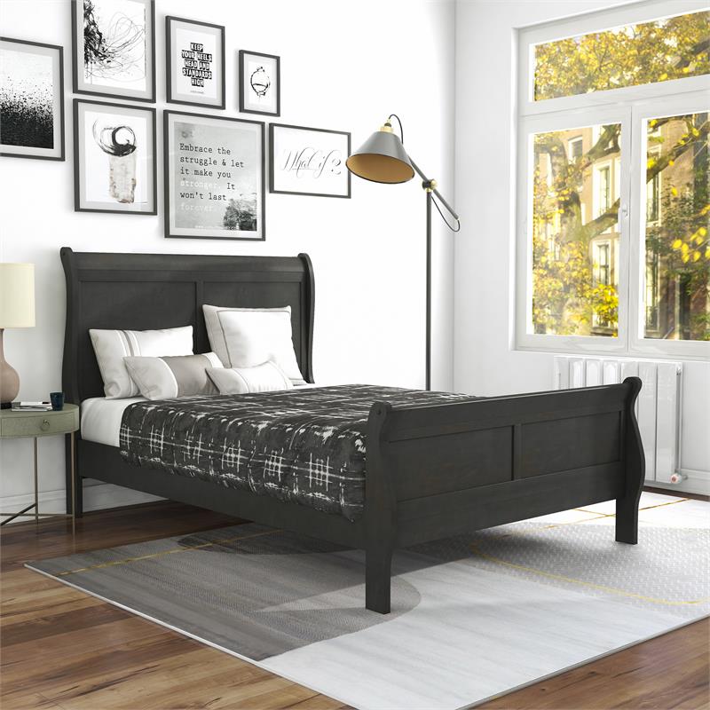 Furniture of America Jussy Transitional Solid Wood Full Sleigh Bed in Gray