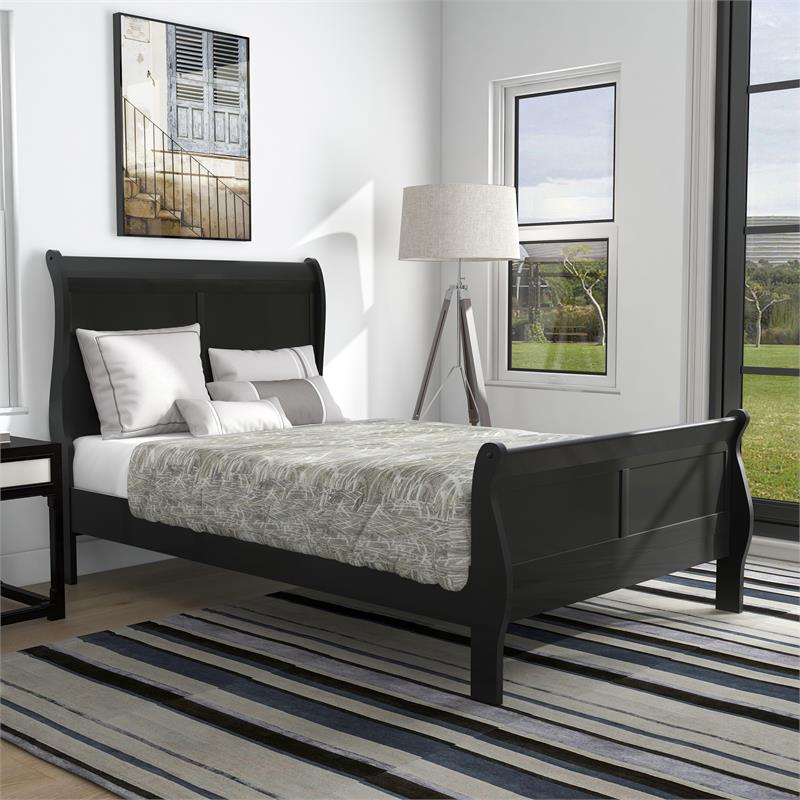 Furniture of America Jussy Transitional Solid Wood Twin Sleigh Bed in Black