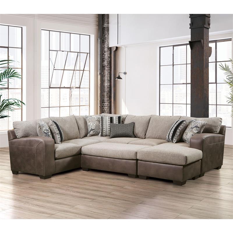 Furniture of America Dalla Microfiber Upholstered Sectional in Brown