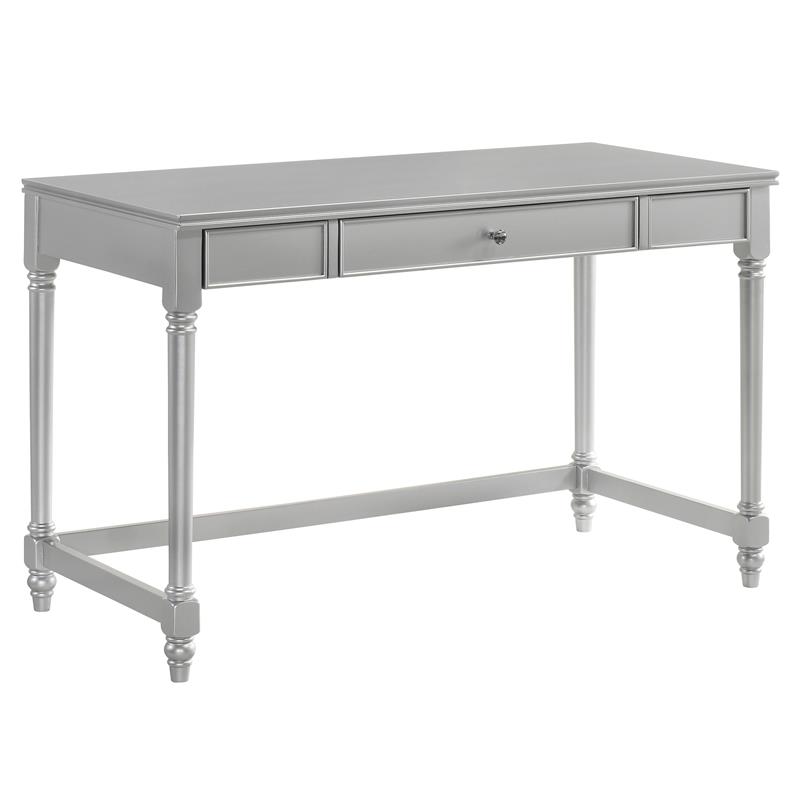 Furniture of America Limous Wood 2-Piece Writing Desk and Chair in Silver