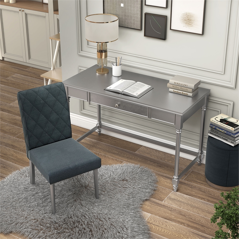 Furniture of America Limous Wood 2-Piece Writing Desk and Chair in Silver