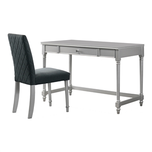 Furniture of America Limous Wood 2-Piece Writing Desk and Chair in Silver
