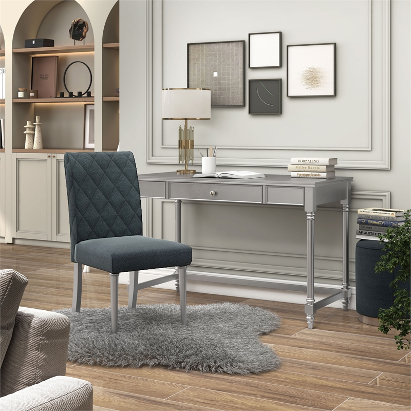 Furniture of America Limous Wood 2-Piece Writing Desk and Chair in Silver