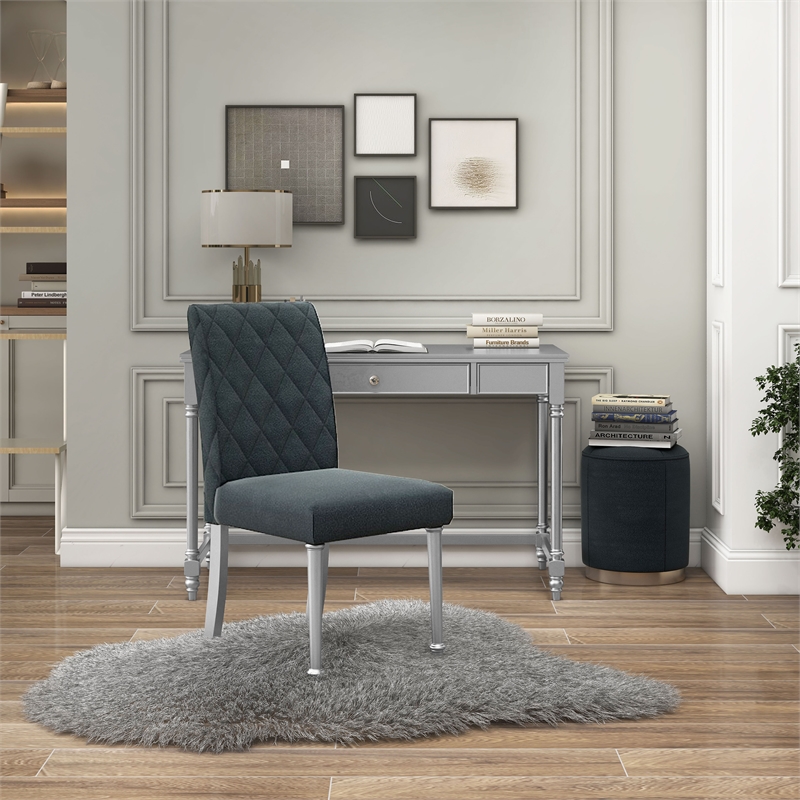 Furniture of America Limous Wood 2-Piece Writing Desk and Chair in Silver
