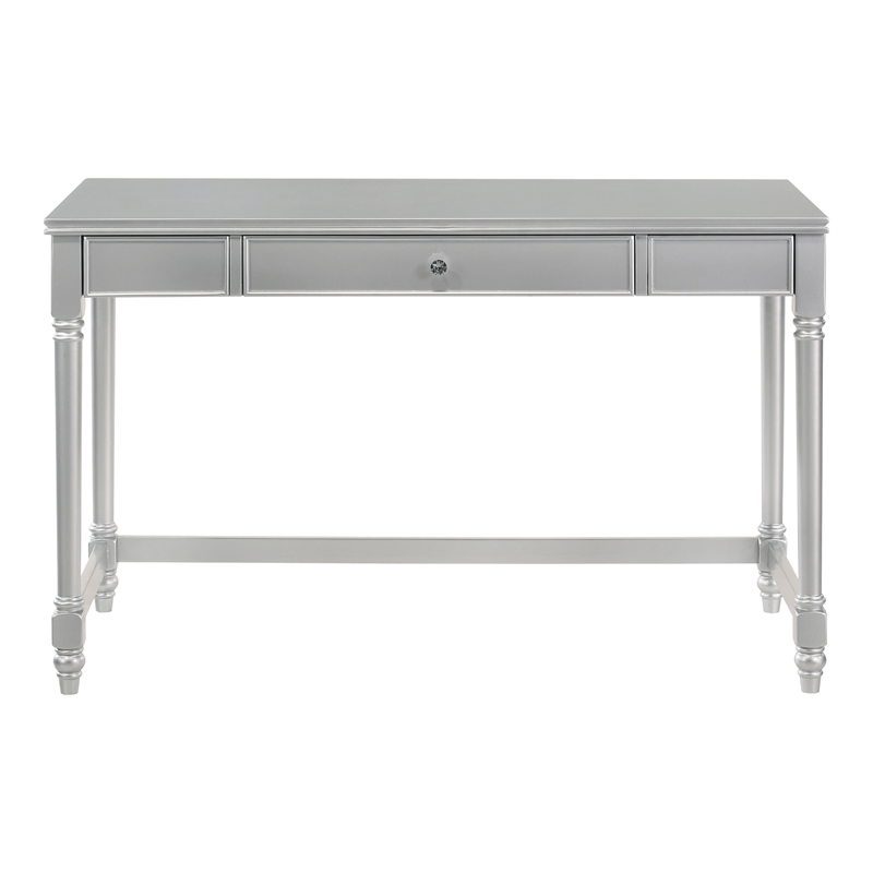 Furniture of America Limous Wood 2-Piece Writing Desk and Chair in Silver
