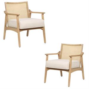 foa averill wood cushioned accent chair in natural tone set of 2