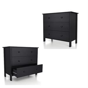 furniture of america reyes rustic wood 3-drawer dresser in black set of 2