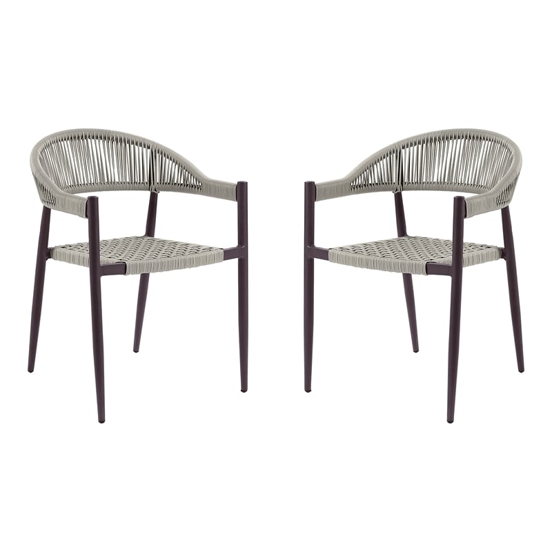 Furniture of America Clark Aluminum Patio Dining Chair in Dark Brown (Set of 2)