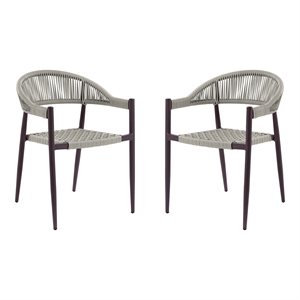 Furniture of America Clark Aluminum Patio Dining Chair in Dark Brown (Set of 2)