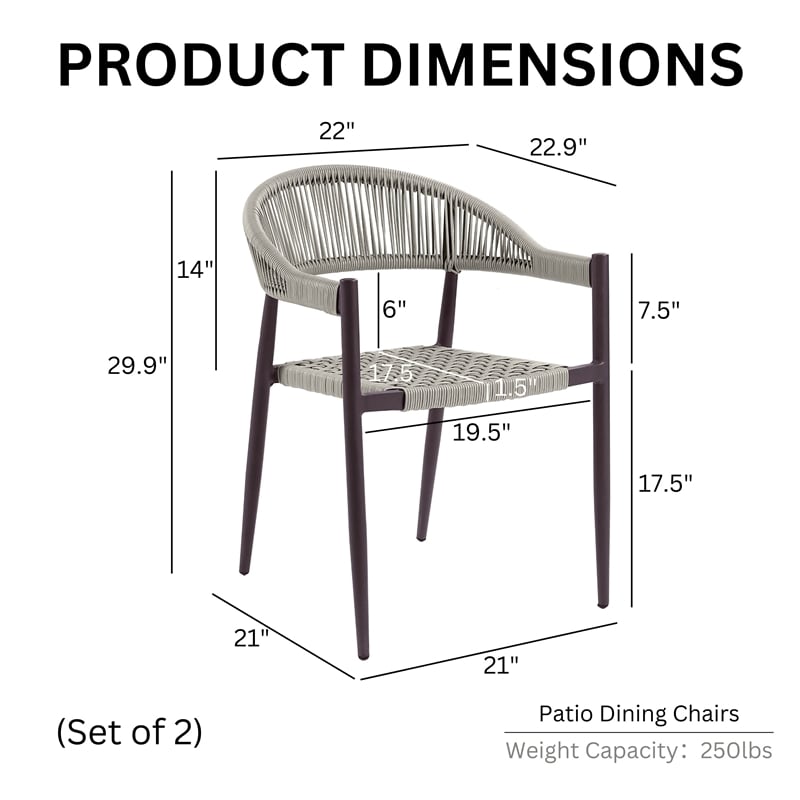Furniture of America Clark Aluminum Patio Dining Chair in Dark Brown (Set of 2)