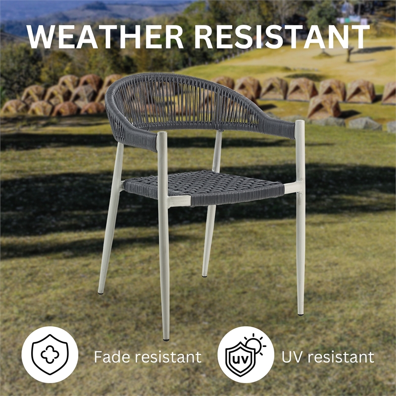 Furniture of America Clark Aluminum Patio Dining Chair in Light Gray (Set of 2)