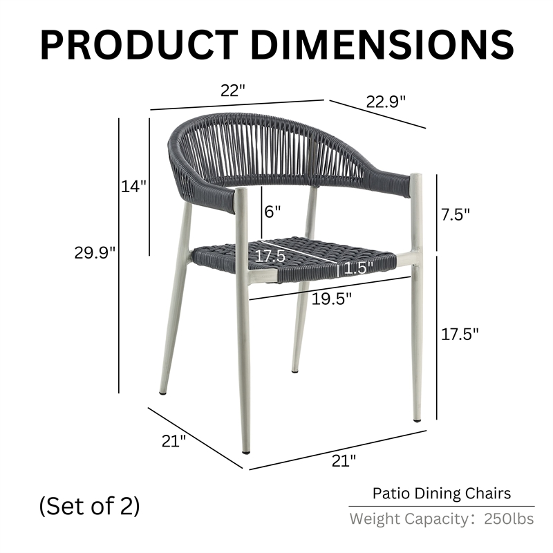 Furniture of America Clark Aluminum Patio Dining Chair in Light Gray (Set of 2)