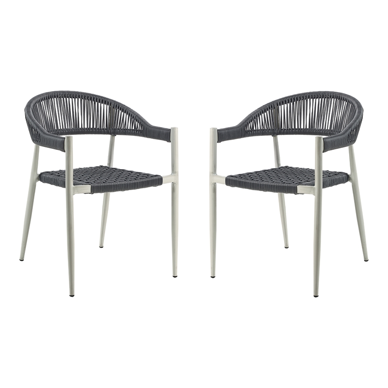 Furniture of America Clark Aluminum Patio Dining Chair in Light Gray (Set of 2)