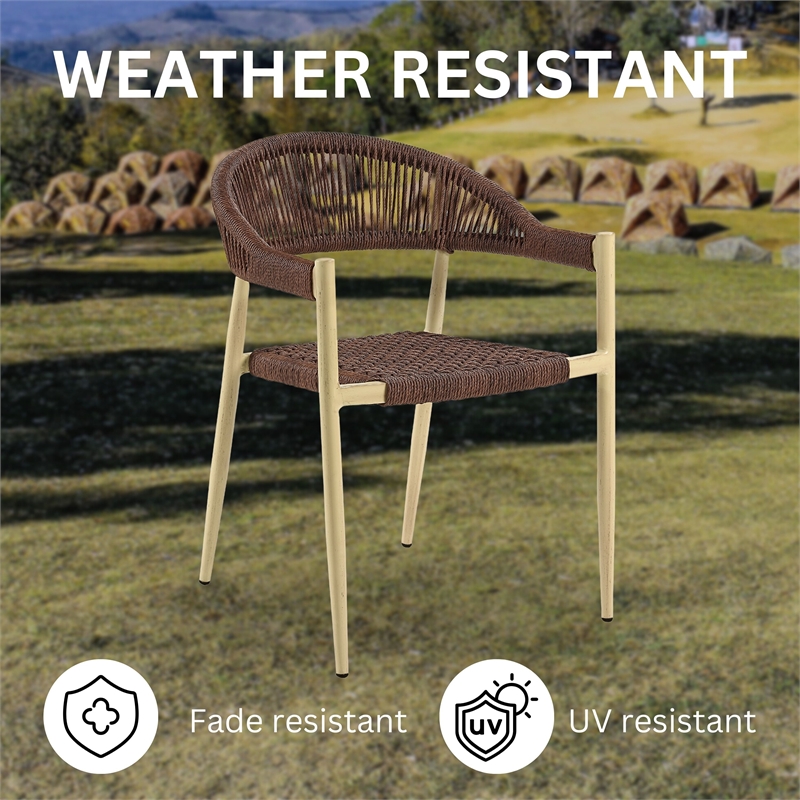 Furniture of America Clark Aluminum Patio Dining Chair in Natural (Set of 2)