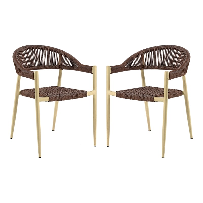 Furniture of America Clark Aluminum Patio Dining Chair in Natural (Set of 2)