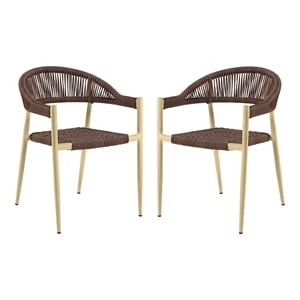 Furniture of America Clark Aluminum Patio Dining Chair in Natural (Set of 2)