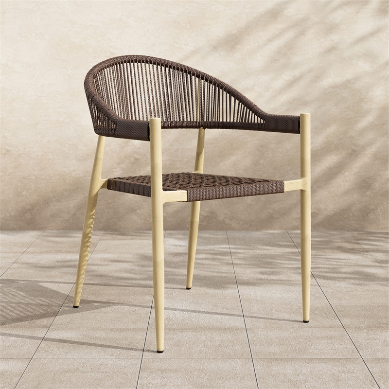 Furniture of America Clark Aluminum Patio Dining Chair in Natural (Set of 2)