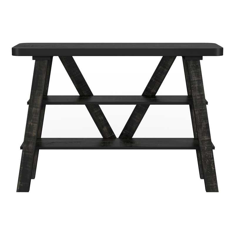 Furniture of America Olivia Wood 2-Shelf Console Table in Reclaimed Black Oak