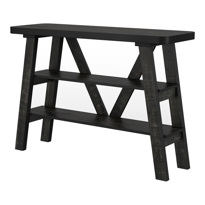 Furniture of America Olivia Wood 2-Shelf Console Table in Reclaimed Black Oak