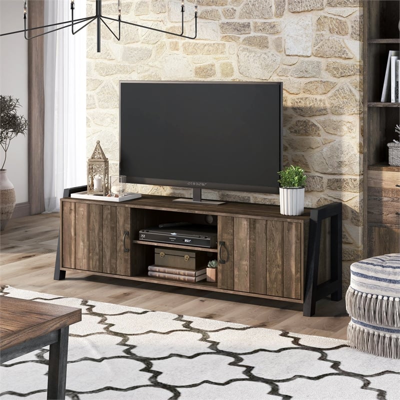 Furniture of America Acres Farmhouse Wood 6-Shelf TV Console in Brown