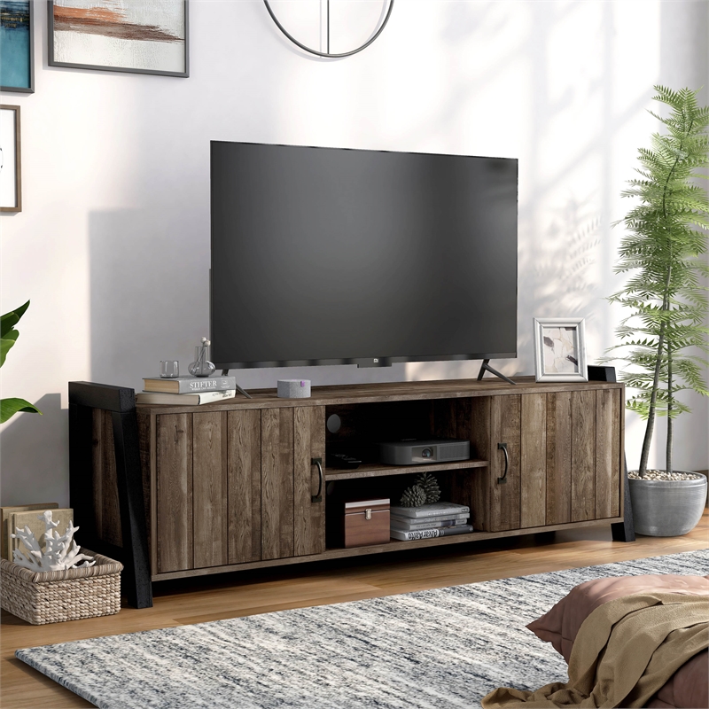 Furniture of America Acres Farmhouse Wood 6-Shelf TV Console in Brown