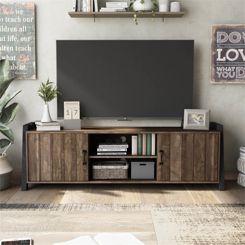 Furniture of America Acres Farmhouse Wood 6-Shelf TV Console in Brown