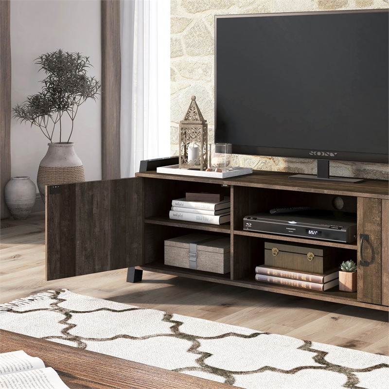 Furniture of America Acres Farmhouse Wood 6-Shelf TV Console in Brown