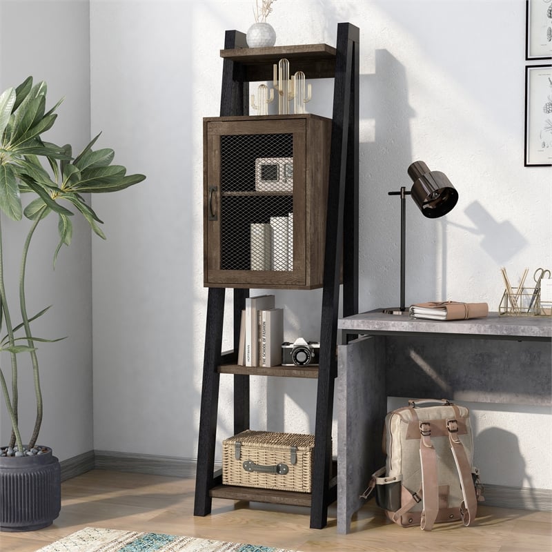 Furniture of America Acres Wood 5-Shelf Tower Cabinet in Brown