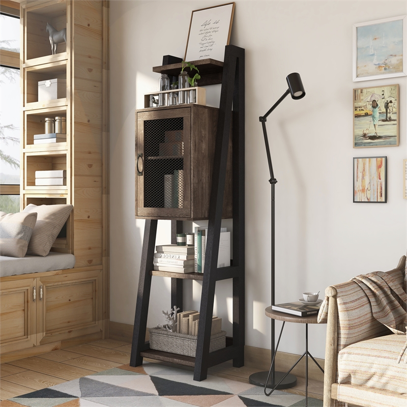 Furniture of America Acres Wood 5-Shelf Tower Cabinet in Brown